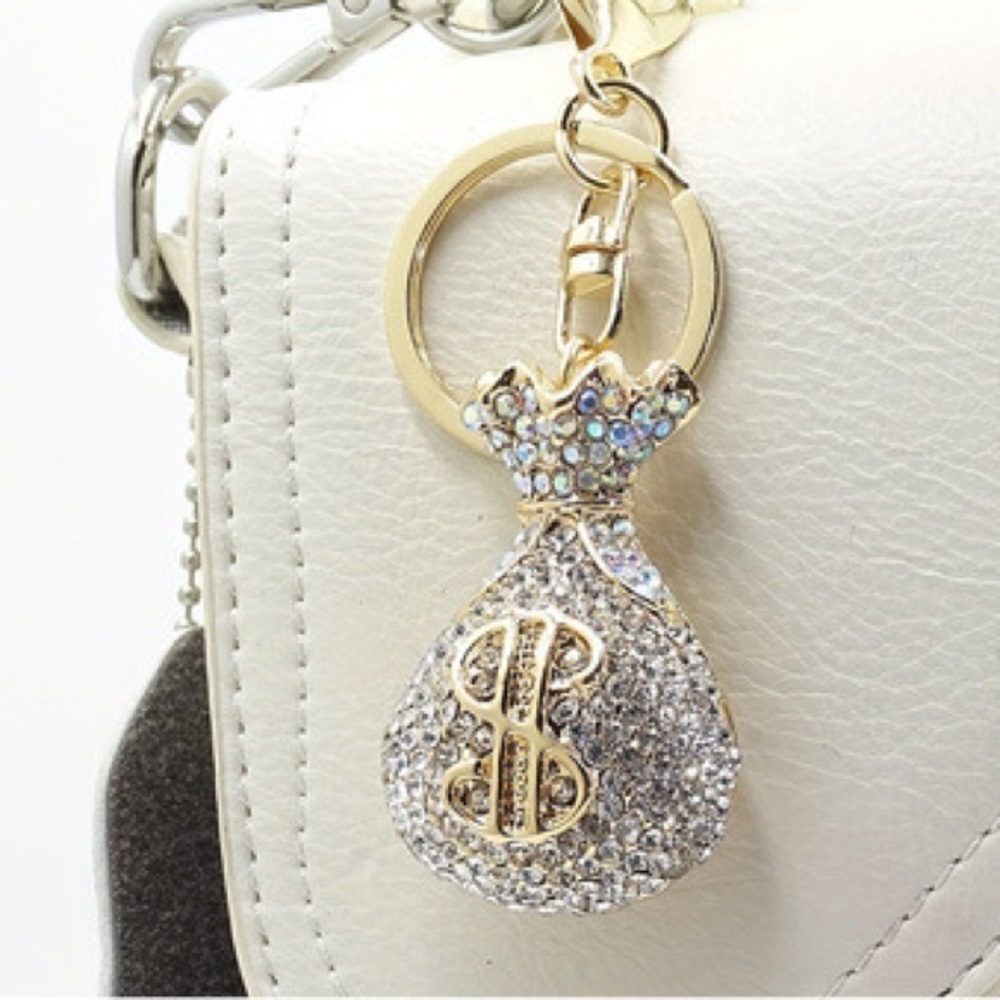 Good luck Rhinestone White Money Bag Keychain Bag charm